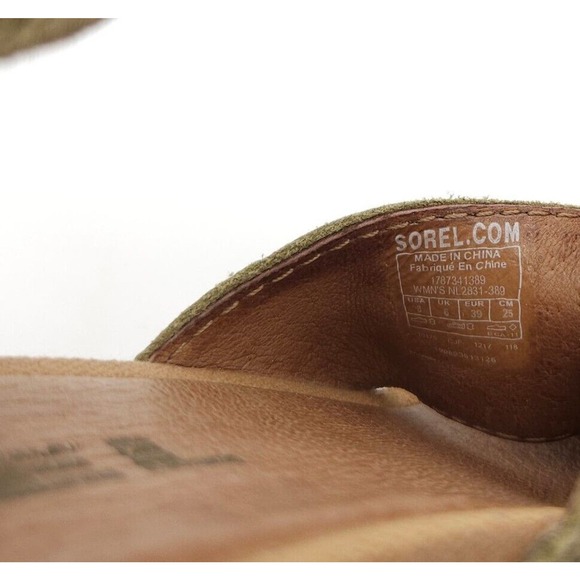 Sorel Joanie II (Womens Size 8) Ankle Strap Zip Wedge Open Sandals Green Leather - Picture 8 of 9